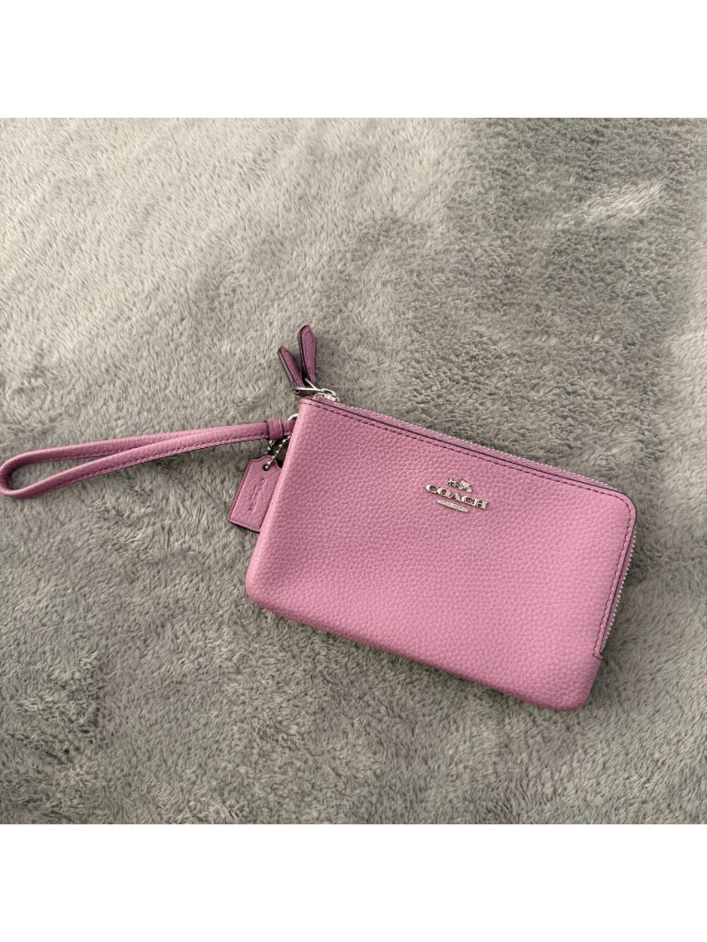 Coach Lavender Purple Pebbled Leather Wristlet Wallet Corner Double Zip